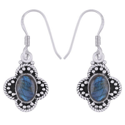 Gorgeous Rawa & Twisted Wire Work Around Labradorite Oval Shape 925 Sterling Solid Silver Earrings - R1501382-54