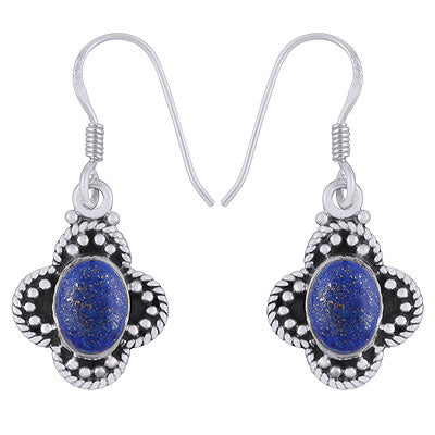 Gorgeous Rawa & Twisted Wire Work Around Lapis Oval Shape 925 Sterling Solid Silver Earrings - R1501382-55
