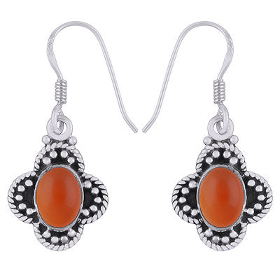 Gorgeous Rawa & Twisted Wire Work Around Carnelian Oval Shape 925 Sterling Solid Silver Earrings - R1501382-57