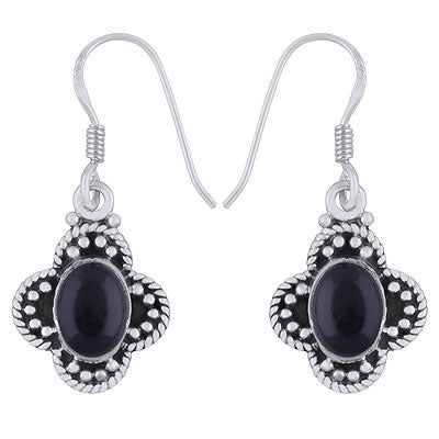Gorgeous Rawa & Twisted Wire Work Around Black Onyx Oval Shape 925 Sterling Solid Silver Earrings - R1501382-58
