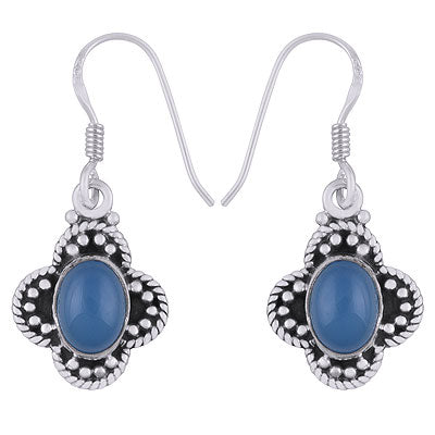 Gorgeous Rawa & Twisted Wire Work Around Blue Chalcedony Oval Shape 925 Sterling Solid Silver Earrings - R1501382-60