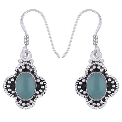 Gorgeous Rawa & Twisted Wire Work Around Aqua Chalcedony Oval Shape 925 Sterling Solid Silver Earrings - R1501382-61