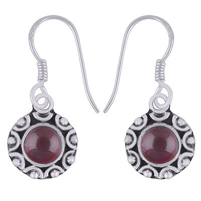 Classic Hand Work Garnet Round Shape 925 Sterling Solid Silver Dangle Earrings - R1501384-72