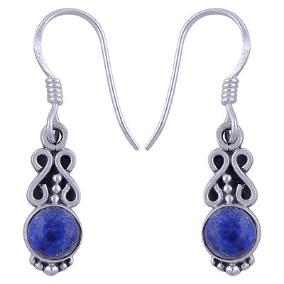 Beautiful Handcrafted Lapis Round Shape 925 Sterling Solid Silver Dangle Earrings - R1501385-16