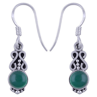 Beautiful Handcrafted Green Onyx Round Shape 925 Sterling Solid Silver Dangle Earrings - R1501385-18