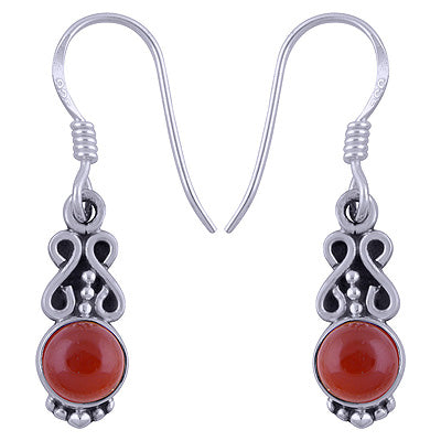 Beautiful Handcrafted Carnelian Round Shape 925 Sterling Solid Silver Dangle Earrings - R1501385-21