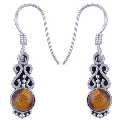 Beautiful Handcrafted Tiger's Eye Round Shape 925 Sterling Solid Silver Dangle Earrings - R1501385-24