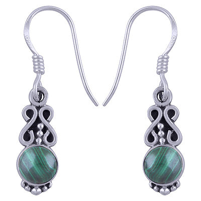 Beautiful Handcrafted Malachite Round Shape 925 Sterling Solid Silver Dangle Earrings - R1501385-30
