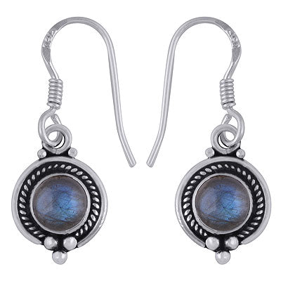 Elegant Wire Work Labradorite Round Shape 925 Sterling Solid Silver Dangle Earrings - R1501386-12
