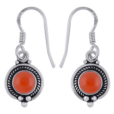 Elegant Wire Work Carnelian Round Shape 925 Sterling Solid Silver Dangle Earrings - R1501386-16
