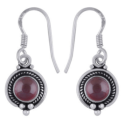 Elegant Wire Work Garnet Round Shape 925 Sterling Solid Silver Dangle Earrings - R1501386-4
