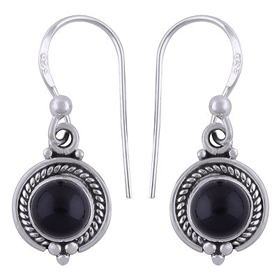 Elegant Wire Work Black Onyx Round Shape 925 Sterling Solid Silver Earrings - R1501386-42