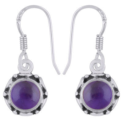 Gorgeous Work Amethyst Round Shape 925 Sterling Solid Silver Dangle Earrings - R1501387-1
