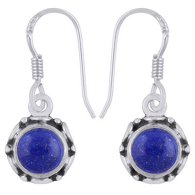 Gorgeous Work Lapis Round Shape 925 Sterling Solid Silver Dangle Earrings - R1501387-14