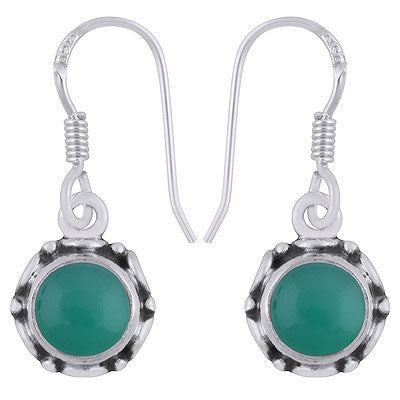 Gorgeous Work Green Onyx Round Shape 925 Sterling Solid Silver Dangle Earrings - R1501387-16