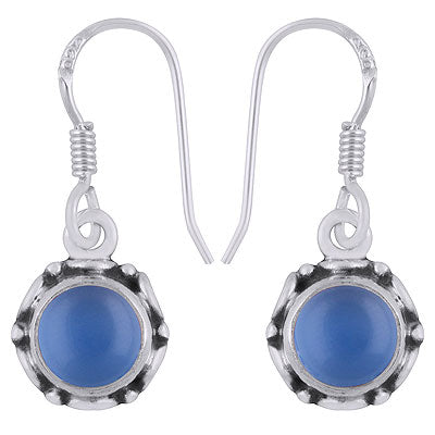 Gorgeous Work Blue Chalcedony Round Shape 925 Sterling Solid Silver Dangle Earrings - R1501387-20