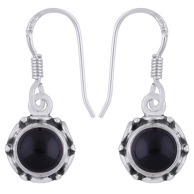 Gorgeous Work Black Onyx Round Shape 925 Sterling Solid Silver Dangle Earrings - R1501387-23