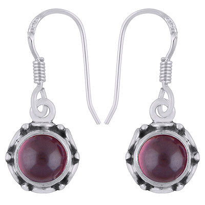Gorgeous Work Garnet Round Shape 925 Sterling Solid Silver Dangle Earrings - R1501387-4