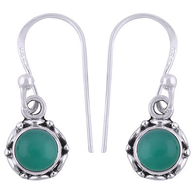 Gorgeous Work Green Onyx Round Shape 925 Sterling Solid Silver Earrings - R1501387-48