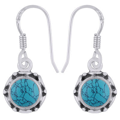 Gorgeous Work Turquoise Round Shape 925 Sterling Solid Silver Dangle Earrings - R1501387-7