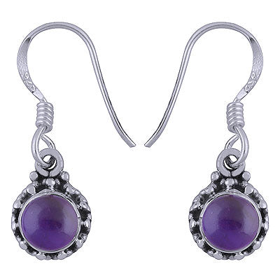 Stunning Rawa Work Amethyst Round Shape 925 Sterling Solid Silver Dangle Earrings - R1501388-1