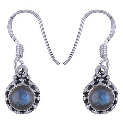 Stunning Rawa Work Labradorite Round Shape 925 Sterling Solid Silver Dangle Earrings - R1501388-11