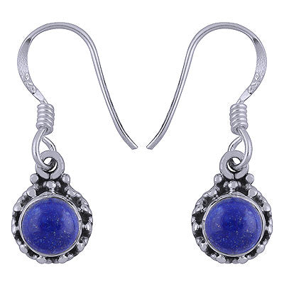 Stunning Rawa Work Lapis Round Shape 925 Sterling Solid Silver Dangle Earrings - R1501388-13