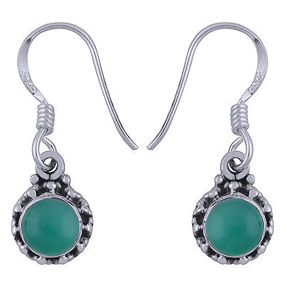 Stunning Rawa Work Green Onyx Round Shape 925 Sterling Solid Silver Dangle Earrings - R1501388-15