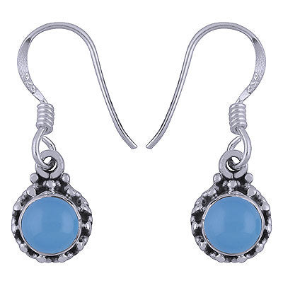 Stunning Rawa Work Blue Chalcedony Round Shape 925 Sterling Solid Silver Dangle Earrings - R1501388-16