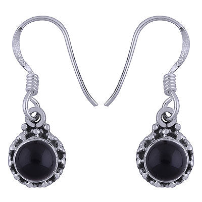 Stunning Rawa Work Black Onyx Round Shape 925 Sterling Solid Silver Dangle Earrings - R1501388-25