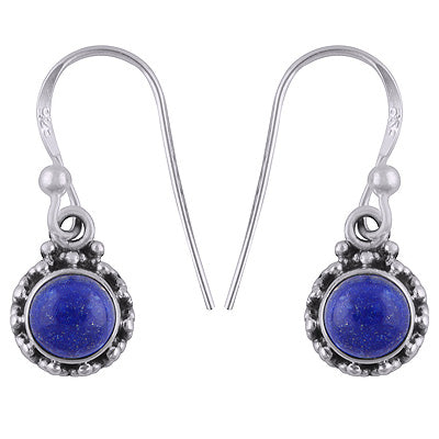 Stunning Rawa Work Lapis Round Shape 925 Sterling Solid Silver Earrings - R1501388-36