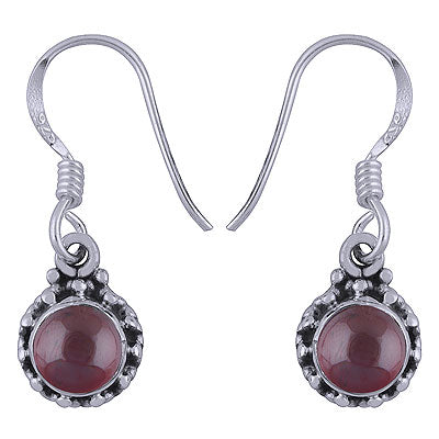 Stunning Rawa Work Garnet Round Shape 925 Sterling Solid Silver Dangle Earrings - R1501388-4