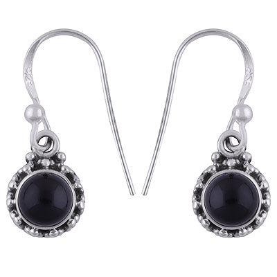 Stunning Rawa Work Black Onyx Round Shape 925 Sterling Solid Silver Earrings - R1501388-42