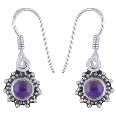 Gorgeous Rawa Work Around Amethyst Round Shape 925 Sterling Solid Silver Dangle Earrings - R1501389-1