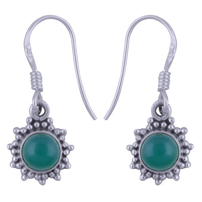 Gorgeous Rawa Work Around Green Onyx Round Shape 925 Sterling Solid Silver Dangle Earrings - R1501389-16