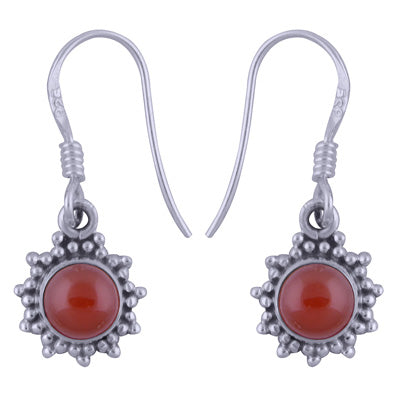 Gorgeous Rawa Work Around Carnelian Round Shape 925 Sterling Solid Silver Dangle Earrings - R1501389-18