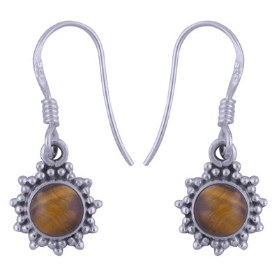Gorgeous Rawa Work Around Tiger's Eye Round Shape 925 Sterling Solid Silver Dangle Earrings - R1501389-20