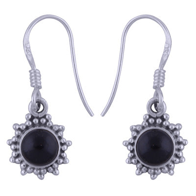 Gorgeous Rawa Work Around Black Onyx Round Shape 925 Sterling Solid Silver Dangle Earrings - R1501389-22