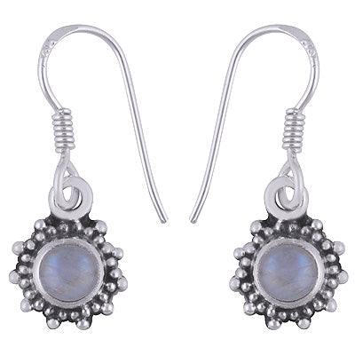 Gorgeous Rawa Work Around Rainbow Moonstone Round Shape 925 Sterling Solid Silver Dangle Earrings - R1501389-29