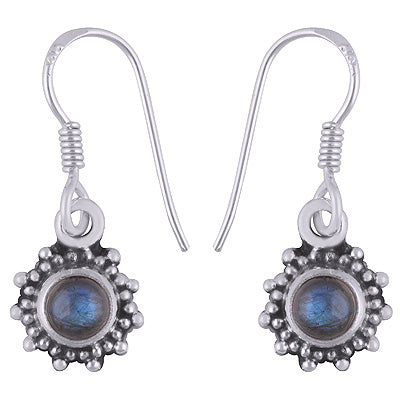 Gorgeous Rawa Work Around Labradorite Round Shape 925 Sterling Solid Silver Dangle Earrings - R1501389-30