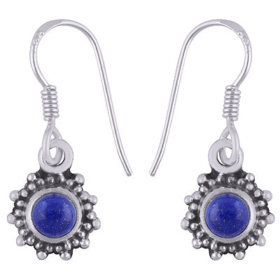 Gorgeous Rawa Work Around Lapis Round Shape 925 Sterling Solid Silver Dangle Earrings - R1501389-31
