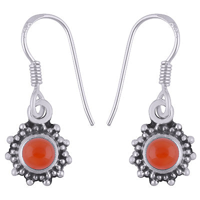 Gorgeous Rawa Work Around Carnelian Round Shape 925 Sterling Solid Silver Dangle Earrings - R1501389-32