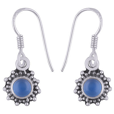 Gorgeous Rawa Work Around Blue Chalcedony Round Shape 925 Sterling Solid Silver Dangle Earrings - R1501389-34