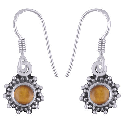 Gorgeous Rawa Work Around Tiger's Eye Round Shape 925 Sterling Solid Silver Dangle Earrings - R1501389-36
