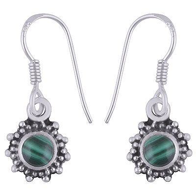 Gorgeous Rawa Work Around Malachite Round Shape 925 Sterling Solid Silver Dangle Earrings - R1501389-37