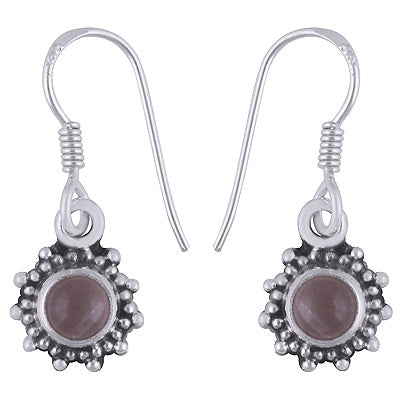 Gorgeous Rawa Work Around Rose Quartz Round Shape 925 Sterling Solid Silver Dangle Earrings - R1501389-38