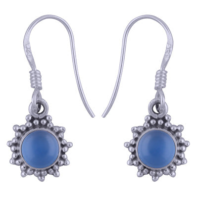 Gorgeous Rawa Work Around Blue Chalcedony Round Shape 925 Sterling Solid Silver Dangle Earrings - R1501389-45