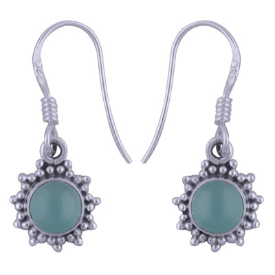Gorgeous Rawa Work Around Aqua Chalcedony Round Shape 925 Sterling Solid Silver Dangle Earrings - R1501389-46