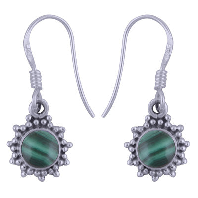Gorgeous Rawa Work Around Malachite Round Shape 925 Sterling Solid Silver Dangle Earrings - R1501389-47
