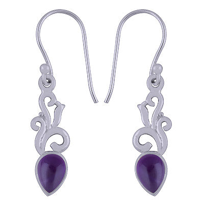 Alluring Handcrafted Work Around Amethyst Pear Shape 925 Sterling Solid Silver Earrings - R1501390-1